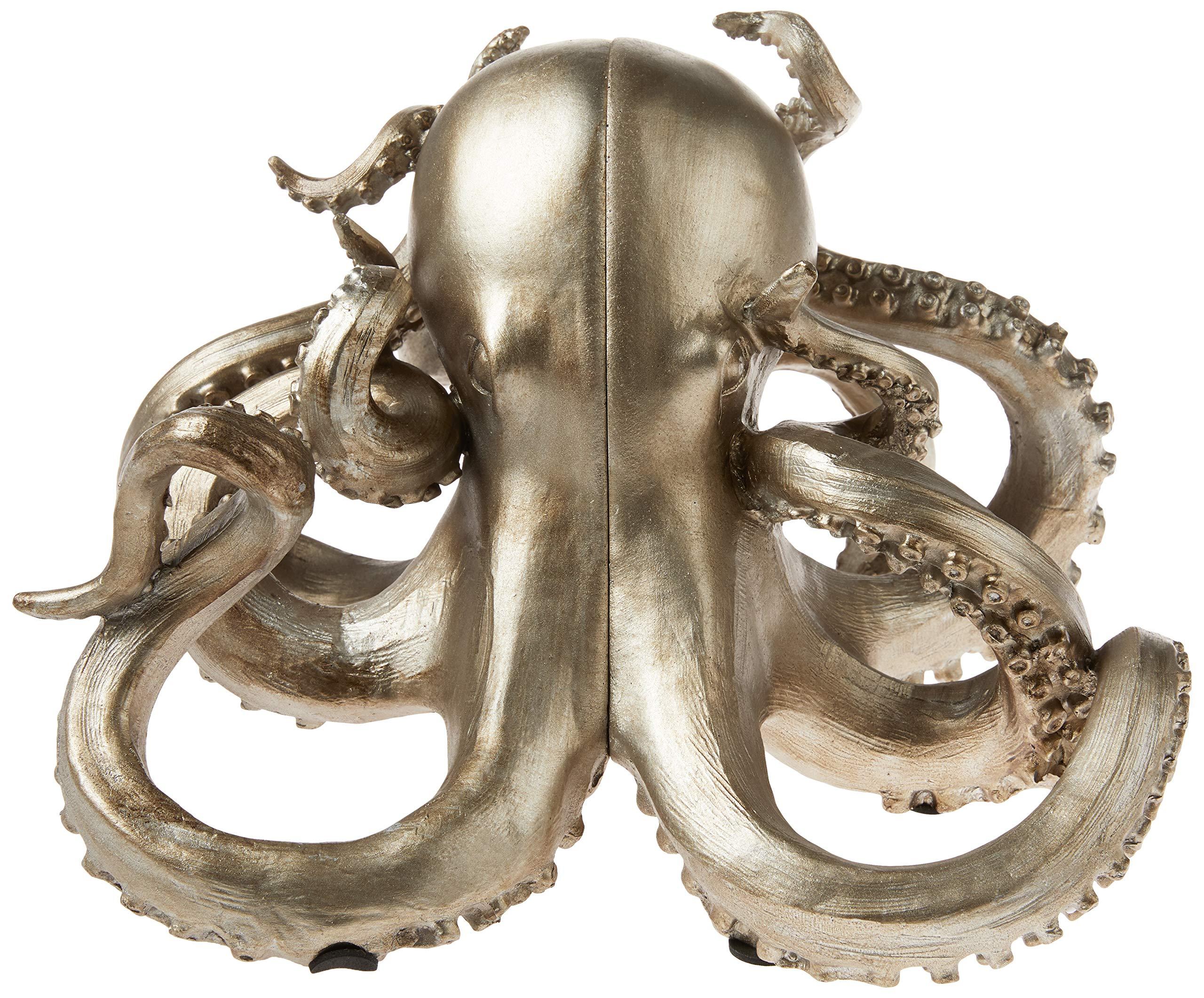 Creative Co-Op Creative Co-Op Octopus Shaped Silver Resin Bookends (Set of 2 Pieces)