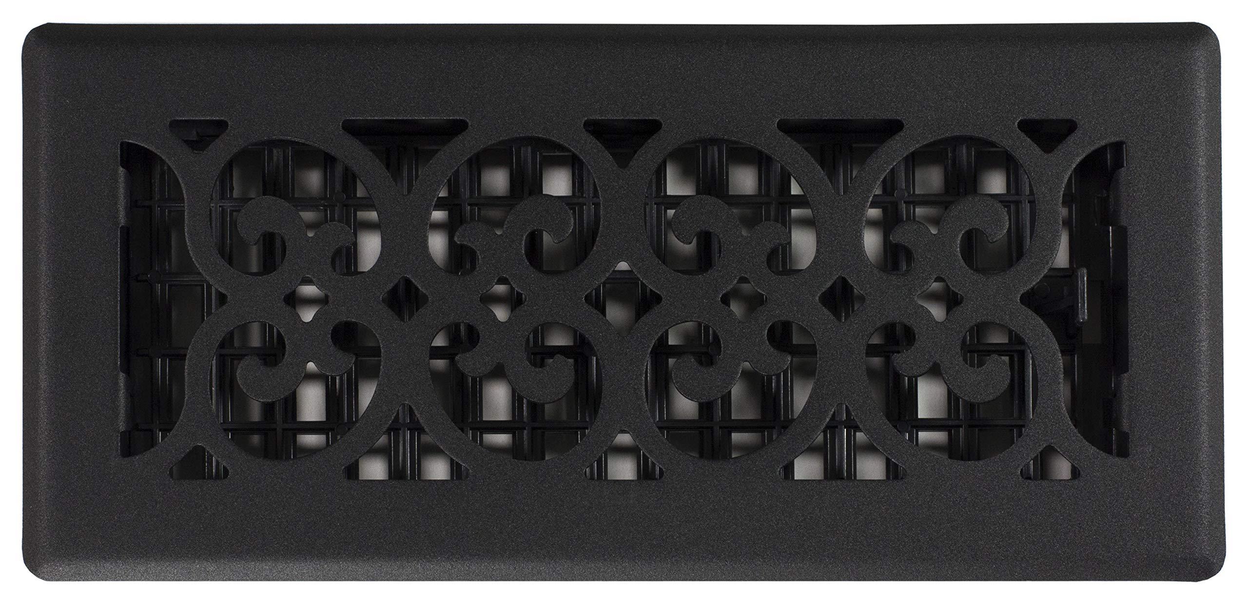 Decor Grates Decor Grates ST410 Scroll Design Floor Register, 4x10 Inches, Textured Black