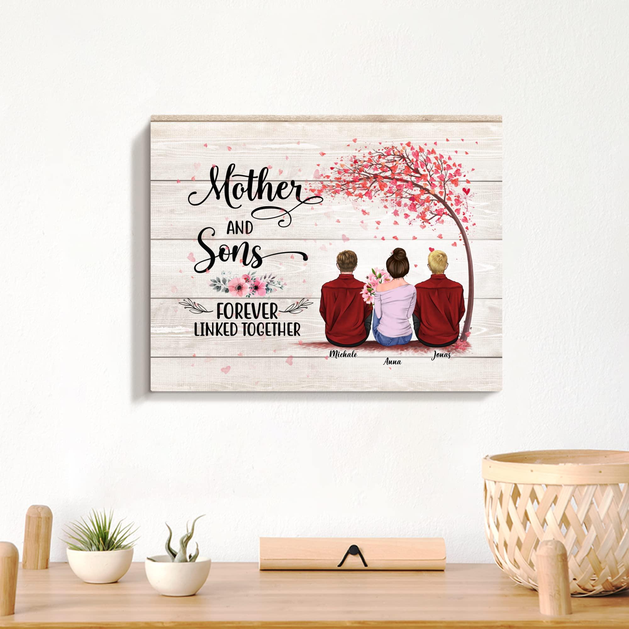 Gossby GOSSBY Personalized Custom Canvas (Mother and 2 Sons) Mother And Sons Forever Linked Together Personalized To My Mom Poster Custom Name Mother & Daughter Forever Linked Together Woman Day Gift To Step
