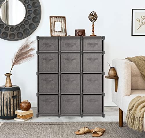 Nestl 12 Cube Storage Organizer - Gray Cube Organizer Shelf, DIY Storage Cubes Organizer Shelves with Fabric Storage Cubes, Sturdy Cubbies Storage Shelves, Cube Storage Shelf for Bedroom, Playroom and More