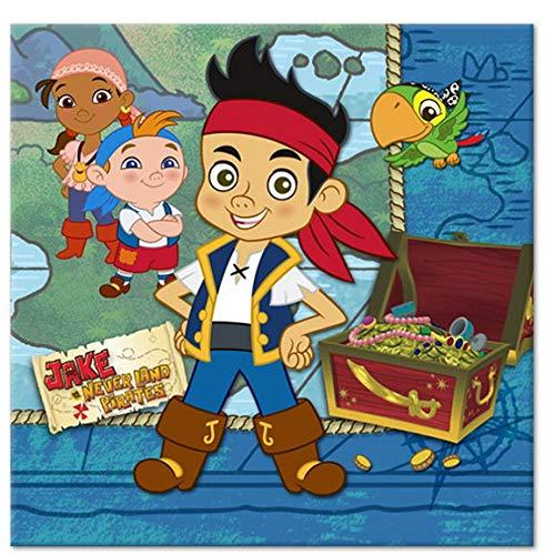 Unique Jake and the Neverland Pirates Birthday Party Supplies Bundle for 16 includes 32 Napkins, 1 Table Cover, 1 Centerpiece, 1 Banner, 16 Party Invitations, 16 Loot Bags, 1 Award Ribbon, 1 Dinosaur Sticker