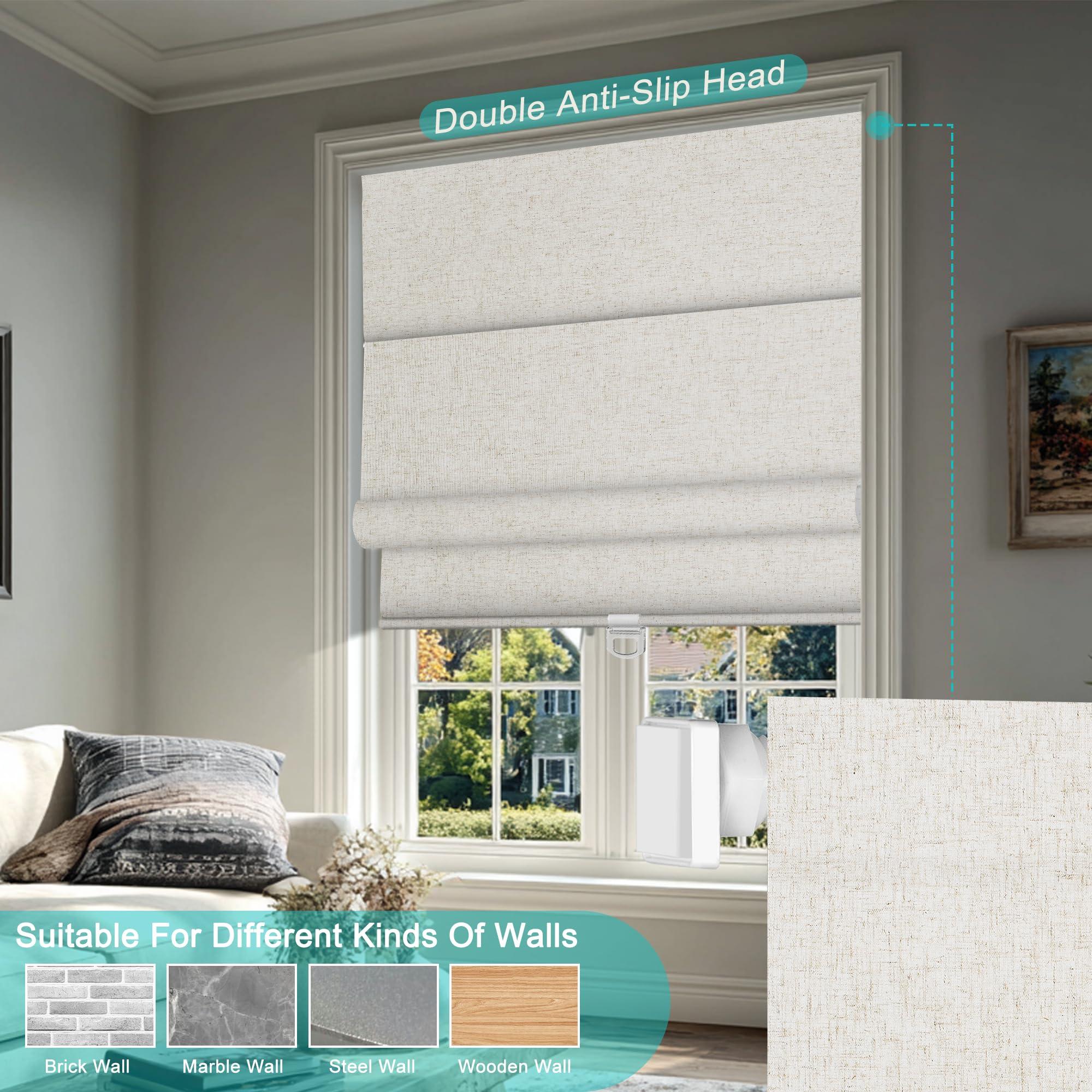 BERISSA BERISSA No Drill Cordless Roman Shades for Window, Blackout Roman Blinds Room Darkening Roll up Blinds Easy Install Linen Roman Window Shades for Inside Mount,34" W x 90" H,Linen Beige