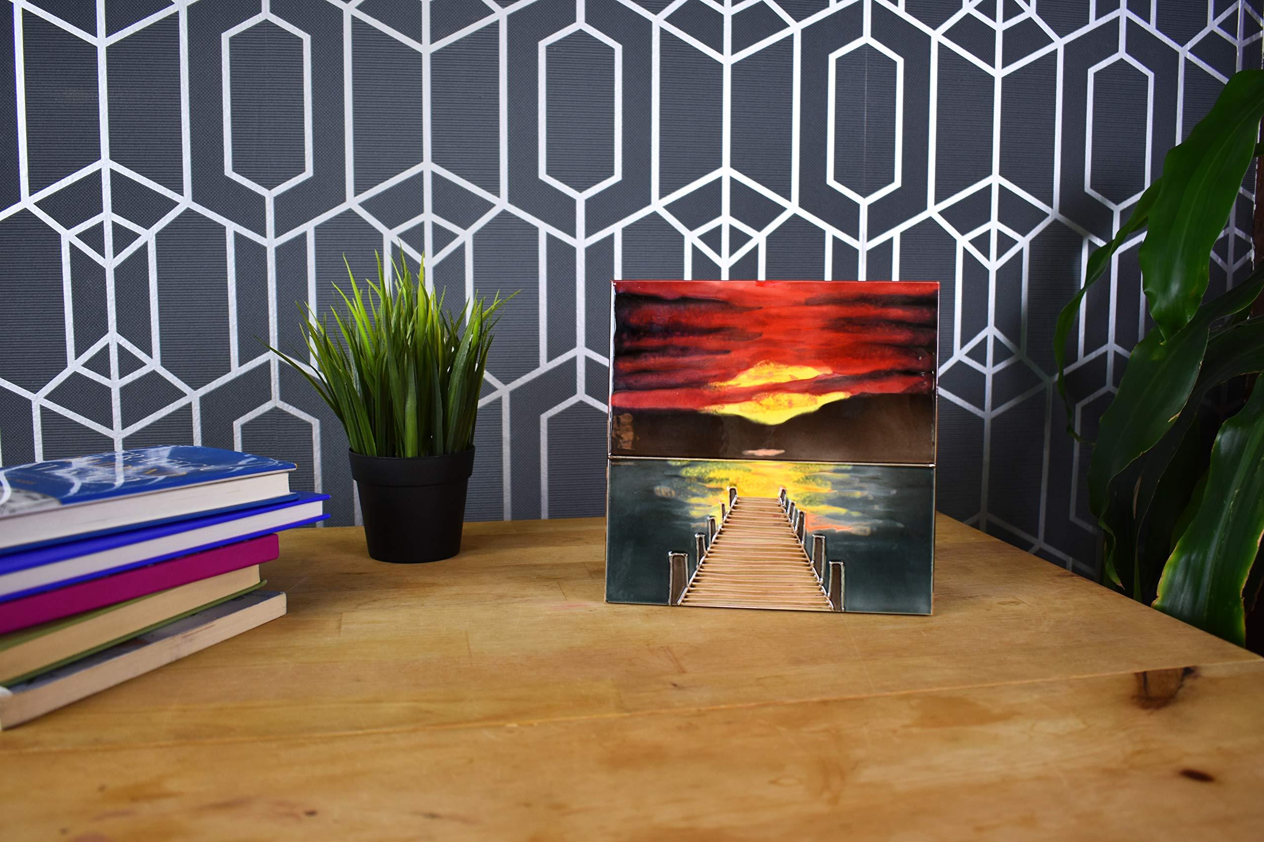 Benaya Benaya - Handcrafted Ceramic Art Tile - Sunset Dock 8\" x 8\" Tile. Home Decor