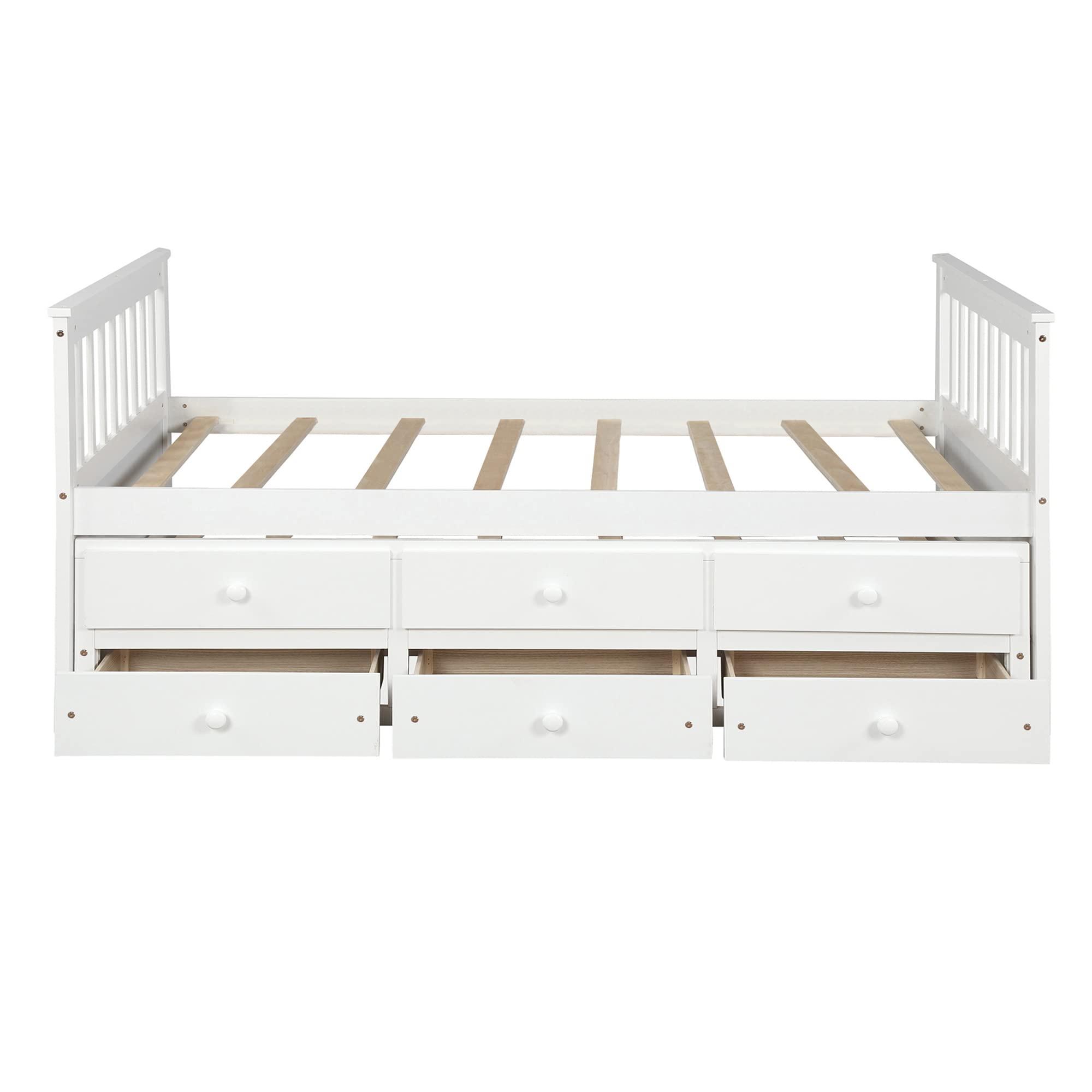 Generic Captain\'s Bed Twin Daybed with Trundle Bed and Storage Drawers, White