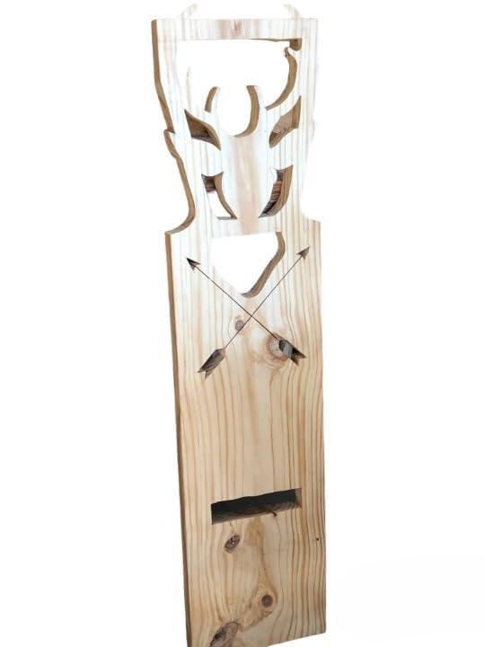 AS Generic Viking Chair with Deer Head and tail art for bow hunters. Pine wood burned with light stained finish., AS-34