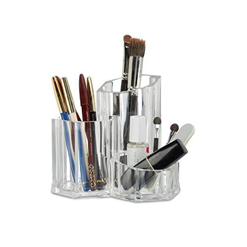 Relaxdays Relaxdays 3-PC Holder, Organizer for Cosmetic Brushes and Makeup Accessories, Small Acrylic Pen Cups, Transparent, 13.5 x 13 x 12 cm