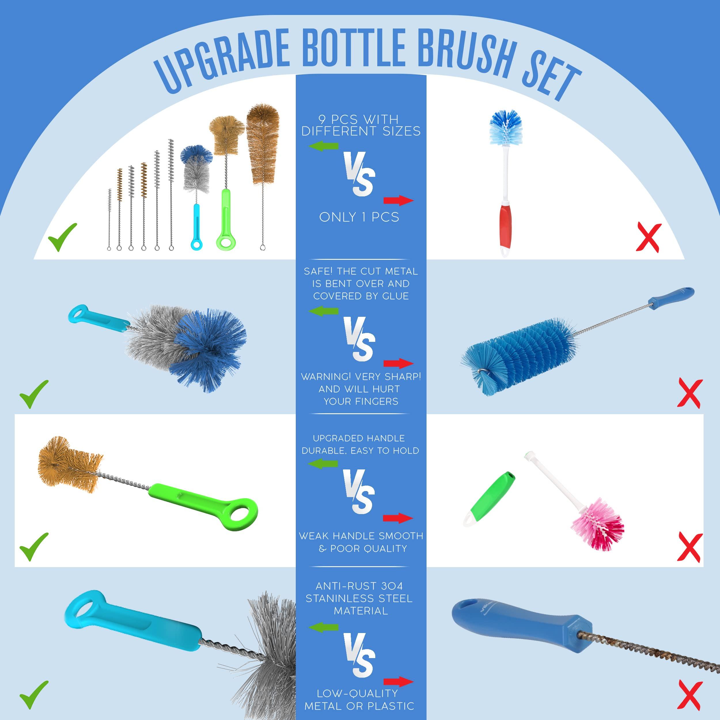Houseables Bottle Brushes, Water Bottle Cleaner, Bottle Brush Set, Hydroflask Cleaning Kit, Glass Bottle Cleaner, Cup Cleaner Brush, Straw Brush, Bottle Washer Brush, Bottle Scrubber, Bottle Cleaning Brush, 9PK