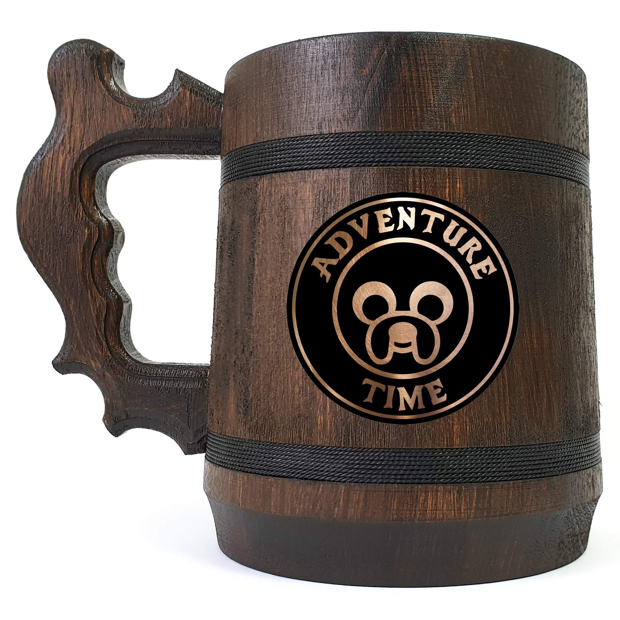 BestGiftMugs Adventure Time Jake Beer Mug, Wooden Stein, Personalized Tankard