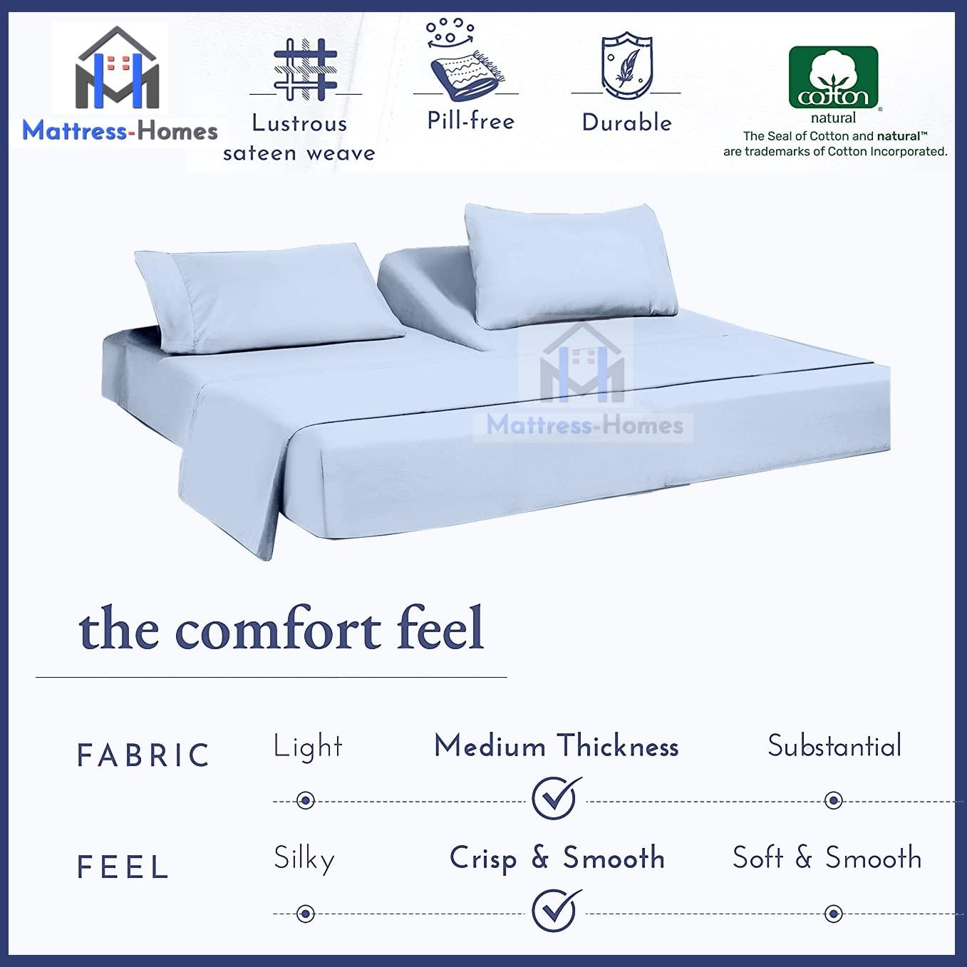 Mattress-Homes Mattress-Homes Top Split King Sheets Sets for Adjustable Bed Half Split Sheets 400 Tc Sheets 100% Cotton 34 Split Top Queen Size Sheet (Top Split Fitted Sheet) Light Blue