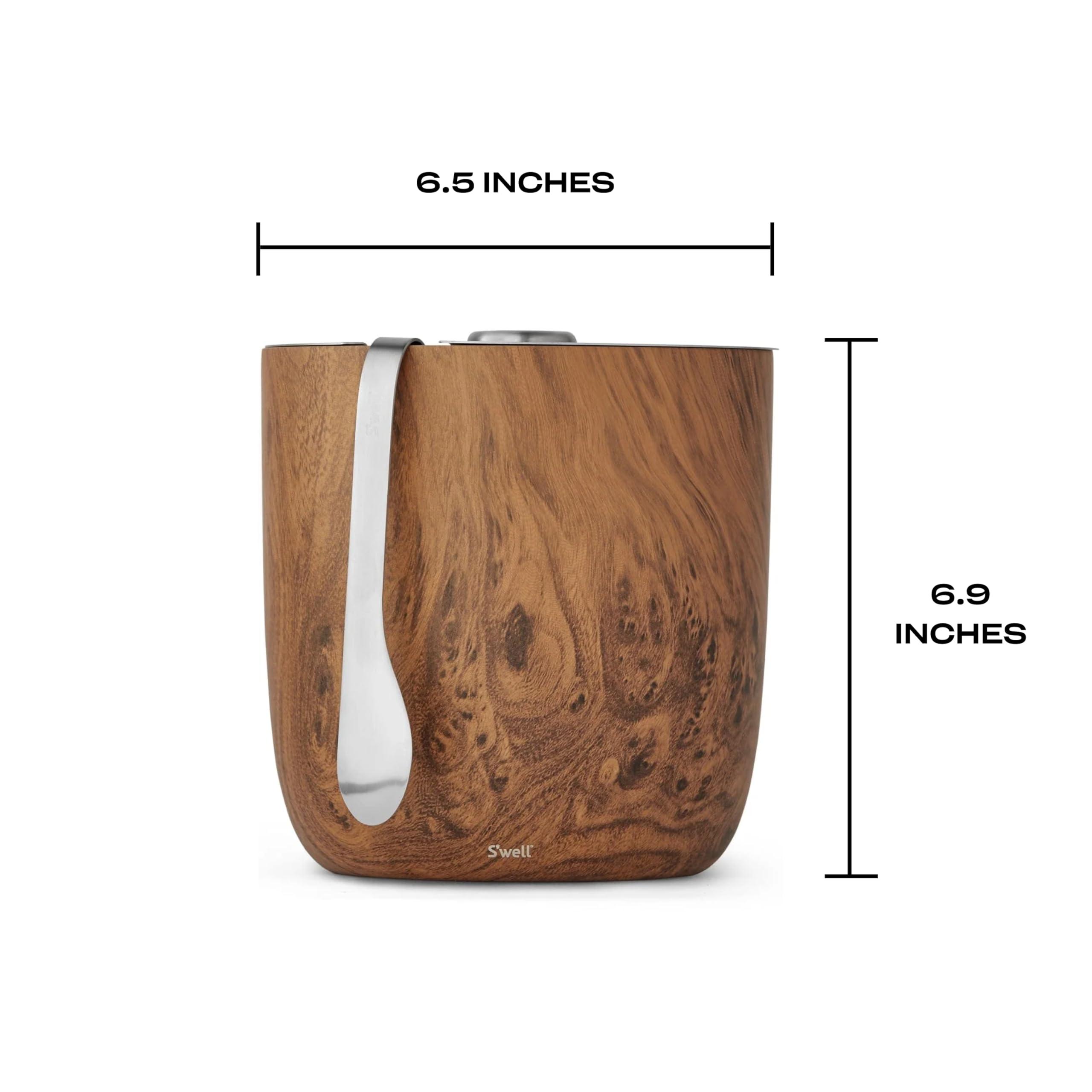 S'well S'well Stainless Steel Ice Bucket with Tongs - Holds 68oz of Ice - Teakwood - Triple-Layered Vacuum-Insulated Container Designed to Keep Ice Colder, Longer - BPA-Free Designer Barware Accessories