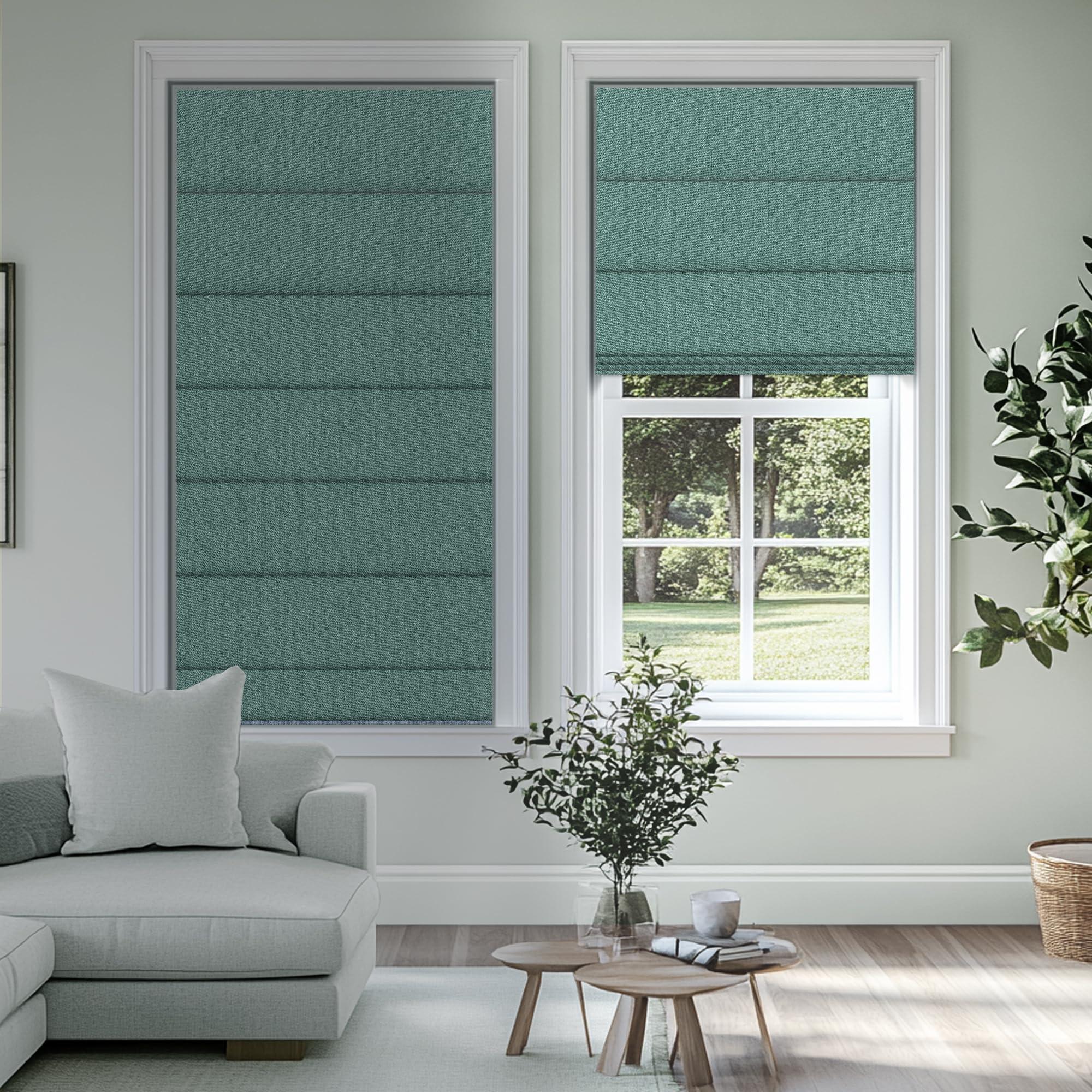 Sulugood Sulugood No Tools No Drill Cordless Blackout Roman Shades, Room Darkening. Roller Blinds for Window, Roll Up Blinds for Window Bedroom, Living Room.Blackout Green,41.5" W x 64" H