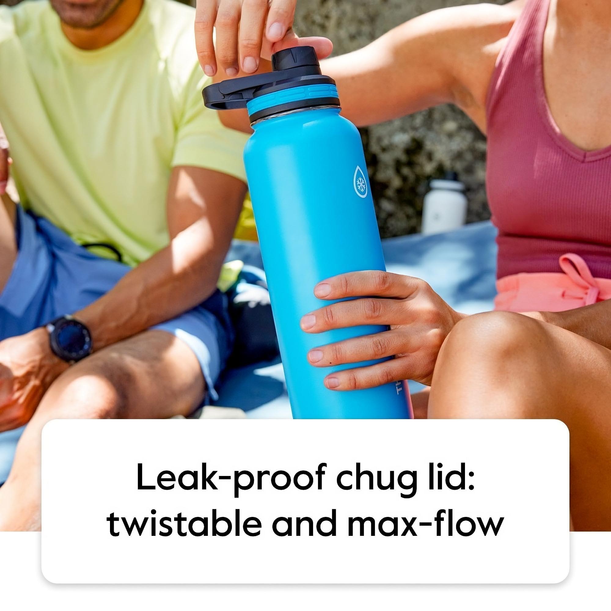 Thermoflask ThermoFlask Bottle with Chug Lid & Straw Lid - Insulated Stainless Steel Water Bottle with Leak-Proof Lids - Dishwasher-Safe Reusable Bottle & Lids - Durable Bottle, 2 Straws & 2 Lids - 64 oz, Black