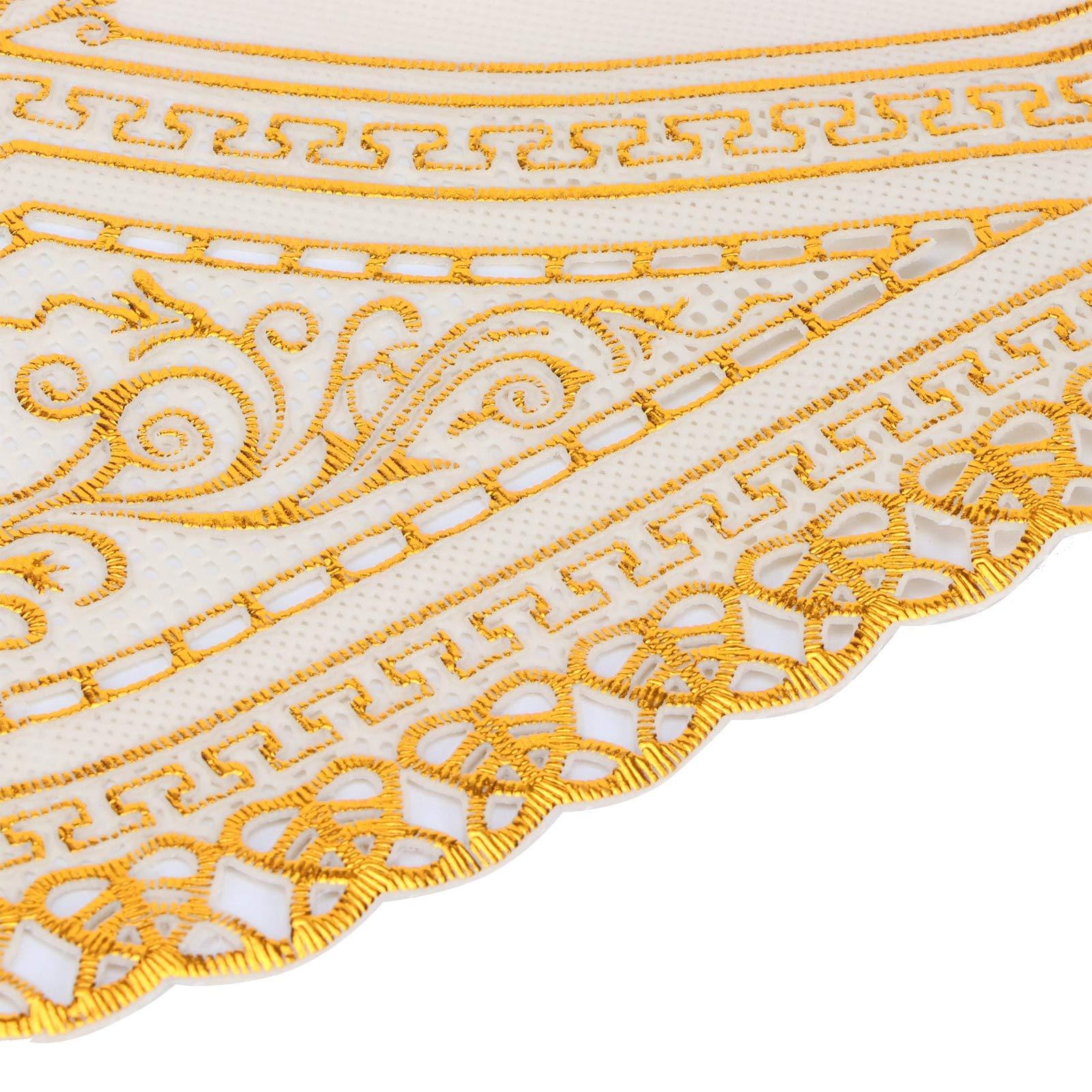 Enforose Gold Placemats 2Pcs Gold PVC Table Mats Placemats and Cup Coaster Pads for Kitchen, Restaurant, and Wedding Decoration (Oval Pattern 03)