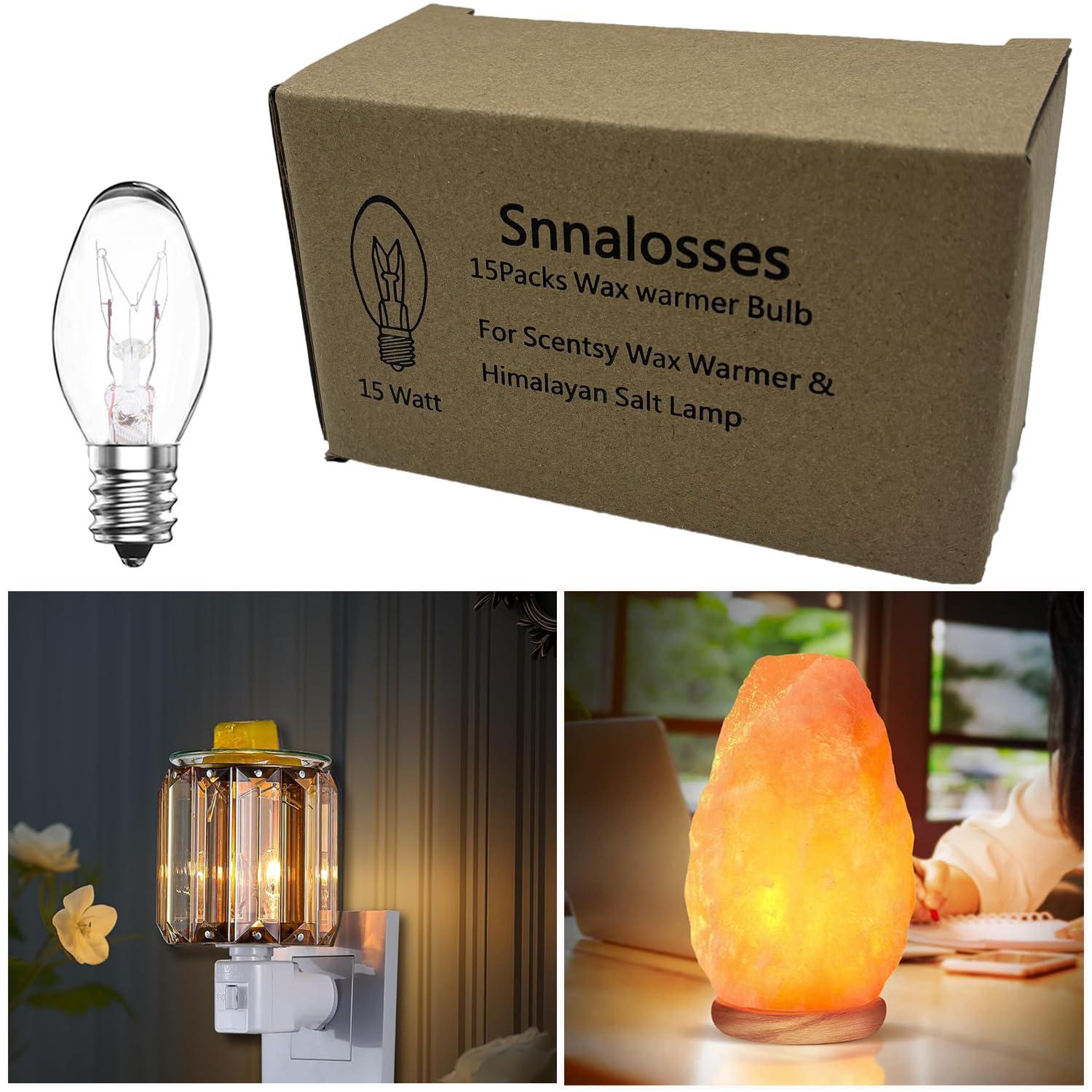Snnalosses Snnalosses Wax Warmer Bulbs-15 Watt Bulbs for Scentsy Wax Warmer- C7 Replacement Bulbs for Plug in Wax Diffuser,Salt Lamp Bulbs for Himalayan Salt Lamp,Dimmable- Warm White,15 Packs
