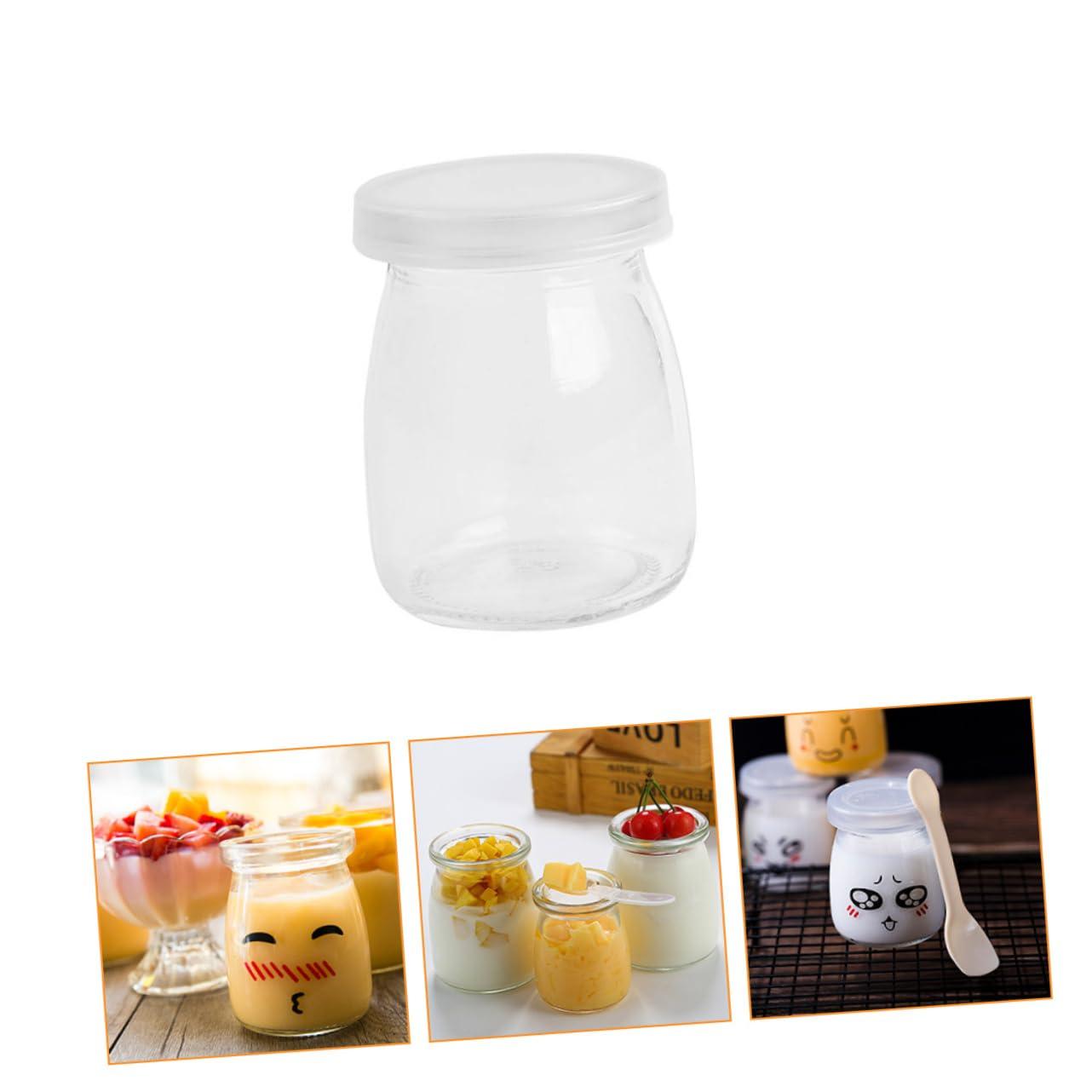 PRETYZOOM PRETYZOOM 10pcs 200mL Wide Mouth Glass Pudding Jars with Lids Storage Containers for Pudding Yogurt and Juice Glass Jelly Cups Set