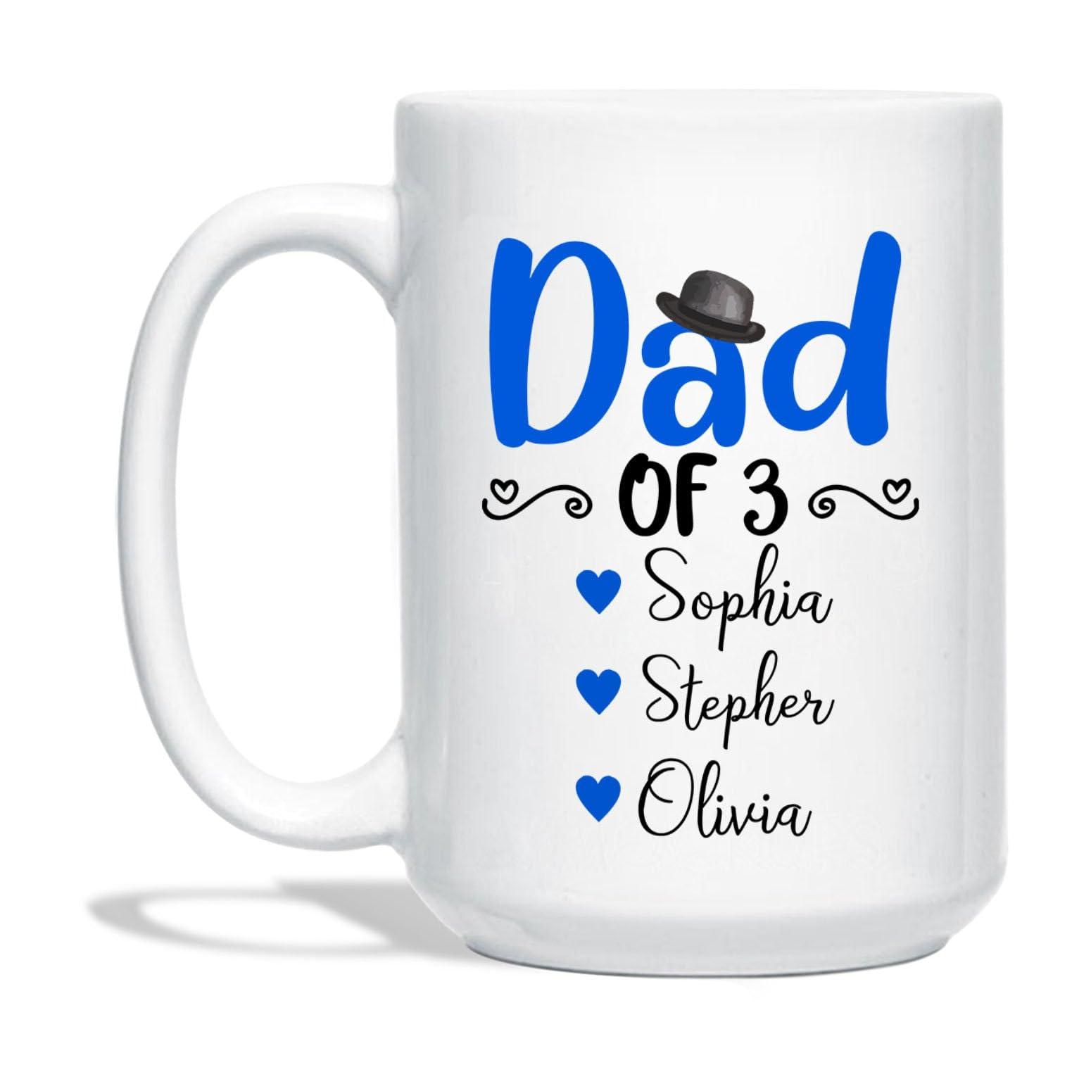 Ezaro Custom Daddy Coffee Mug with Names, Dad of Three Cups, Future Dad Mug from Baby Bump, Papa Porcelain Cup, Personalized Father Tea Cup, Daddy Ceramic Mug, Gift for Father Dad, White Cup 11oz 15oz