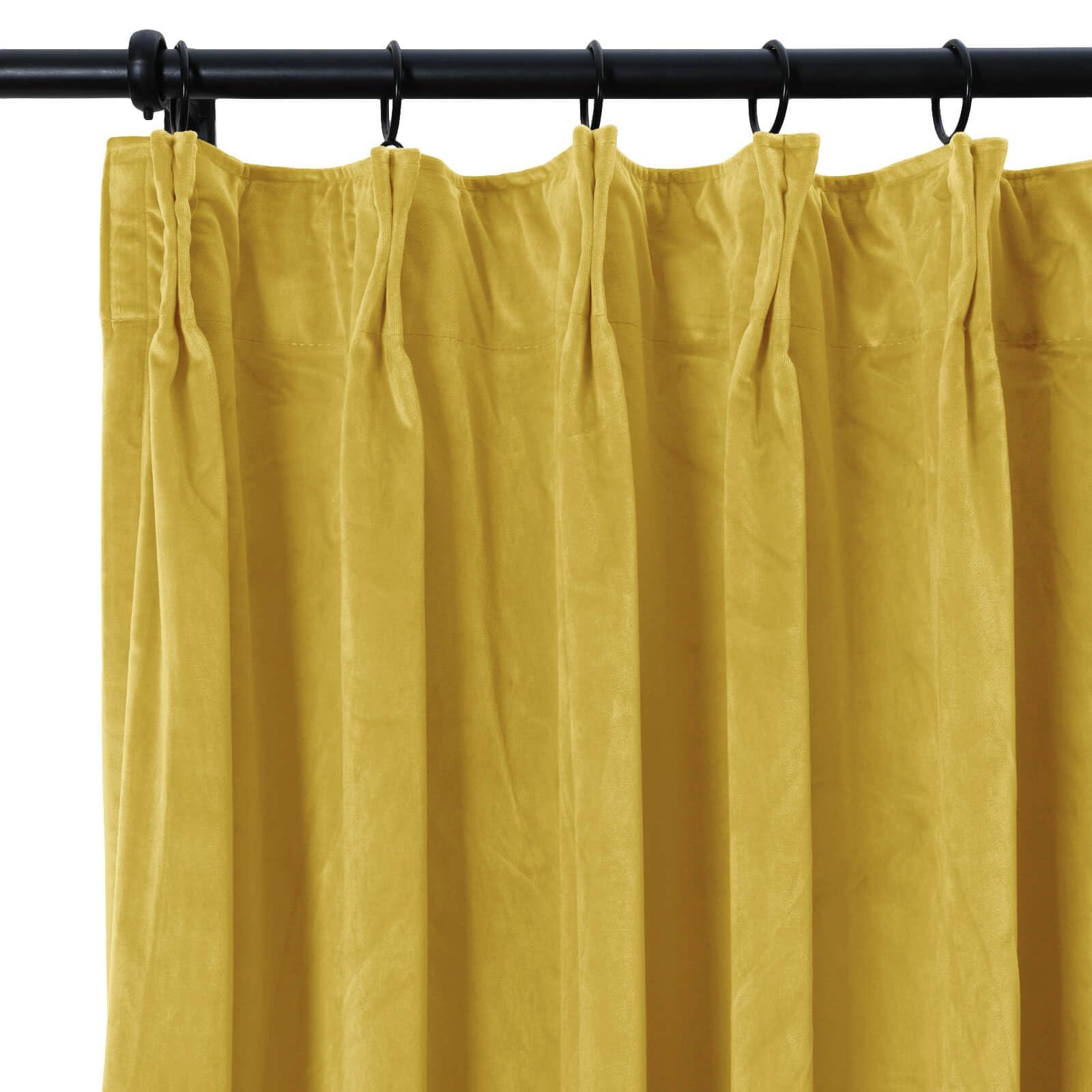 Drapifytex Drapifytex Solid Color Pinch Pleat Velvet Theater Curtain, 120 Inches Extra Long Bedroom Soft Velvet Thermal Insulated Blackout Drape for Track (Yellow,1 Panel)