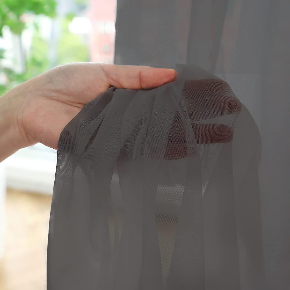 L&TEC Window Dark Grey Sheer Curtains 60 Inches Width 145 Inches Long 2 Panels Sheer Curtains Clear Curtains Basic Rod Pocket Panel for Home Living Room Bedroom Kids Room Yard Patio Parlor Sliding