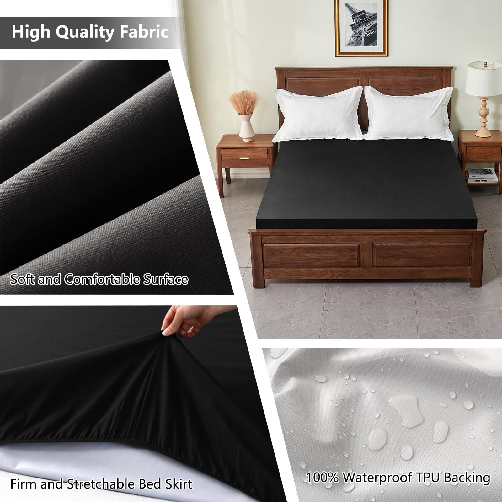 inooro Full Mattress Protector Waterproof, Breathable Noiseless Bed Cover with Deep Pocket 6\"-18\", Machine Washable Mattress Cover Full for Bedroom, College Dorm, Hotel (Black, 54\'\' X 76\'\')