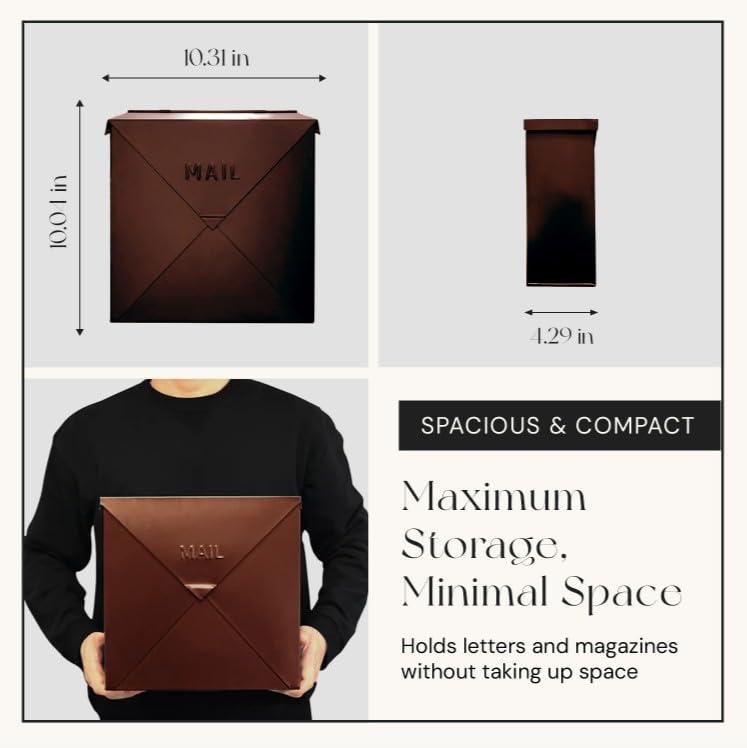 NACH NACH Mailboxes for Outside Wall Mount, 10 x 10 x 4 inch Antique Copper Mail Boxes for House Outside, Waterproof Mailboxes for Outside - Chicago Style Mail Box