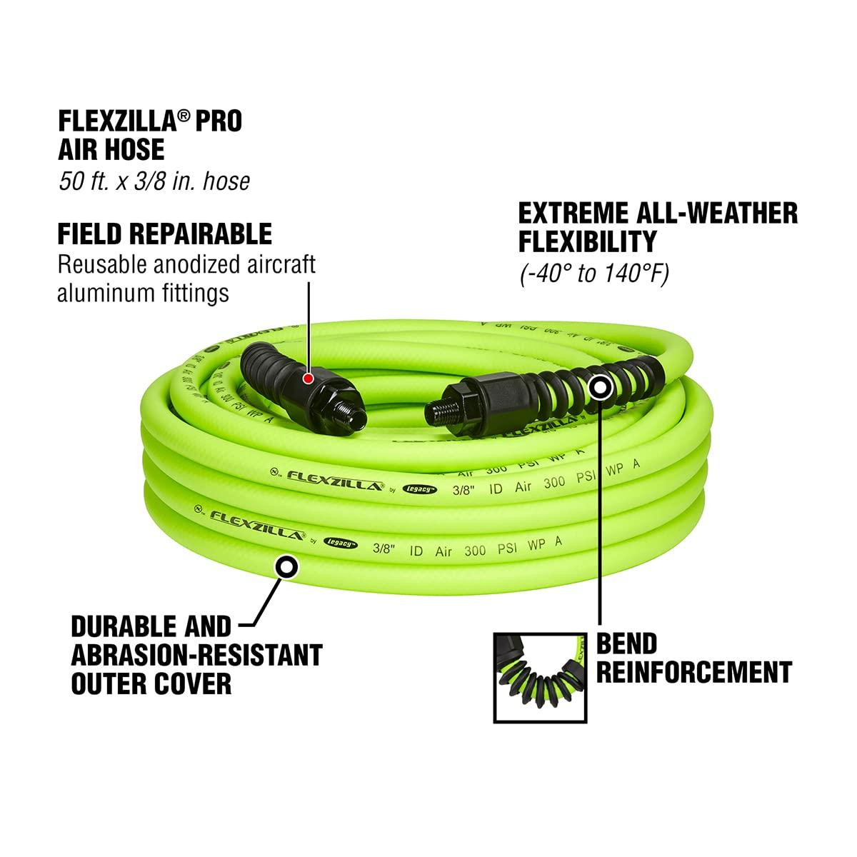 Flexzilla Flexzilla Pro Air Hose, 3/8 in. x 50 ft., Heavy Duty, Lightweight, Hybrid, ZillaGreen - HFZP3850YW2