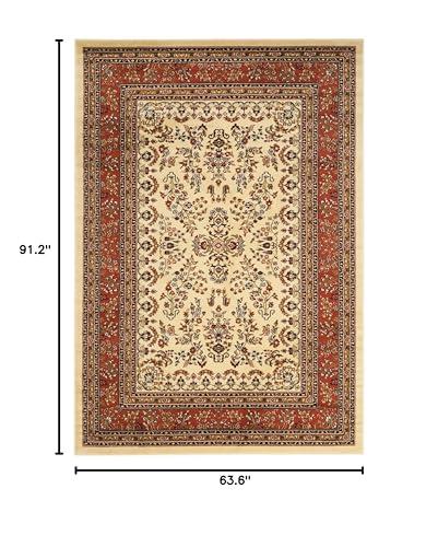 Safavieh SAFAVIEH Lyndhurst Collection Area Rug - 5'3" x 7'6", Ivory & Rust, Traditional Oriental Design, Non-Shedding & Easy Care, Ideal for High Traffic Areas in Living Room, Bedroom (LNH331R)