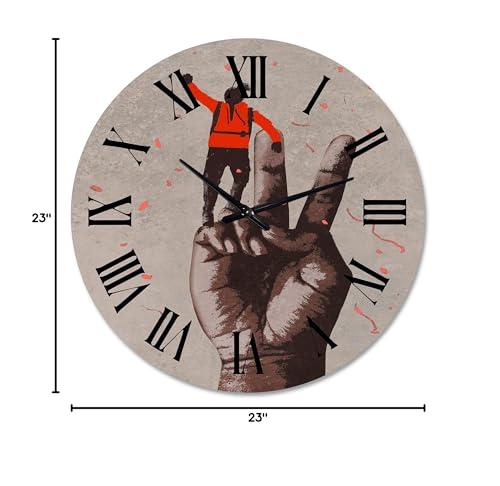 DesignQ DesignQ Modern wall clock \'Victory Sign with Man with Arm Raised\' Fantasy & Sci-Fi large wall clock for Kitchen decor