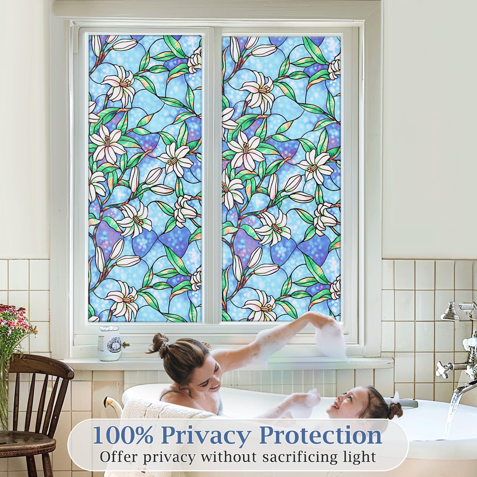 Coavas Coavas Window Privacy Film, Frosted Stained Glass Window Film Decorative Window Cling Privacy Film for Glass Windows, Bathroom Non Adhesive Window Tint for Home (Vinyl, 17.5\" x 78.7 \")