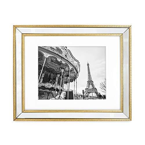 Isaac Jacobs International Isaac Jacobs 11x14 (Matted 8x10) Gold Mirror Bead Picture Frame - Classic Mirrored Frame with Dotted Border Made for Wall Display, Photo Gallery and Wall Art (11x14 (Matted 8x10), Gold)