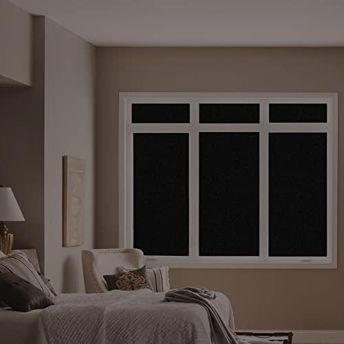 FILMGOO Total Blackout Window Privacy Film Day and Night 100% Light Blocking Static Cling Room Darkening Window Tint Black Door Stickers for Home Office, No Glue Anti-UV (Frosted-Black, 17.5 Inch x 7.8 Feet)