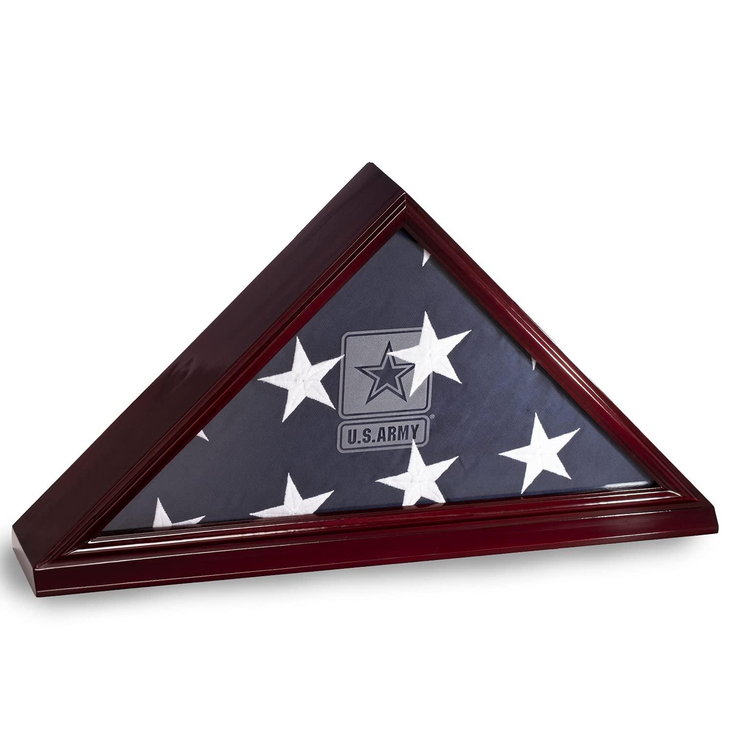 Bey-Berk Custom Personalized US Army American Flag Display Case for 5\' x 9.5\' ft Funeral or Burial Flag (Mahogany)