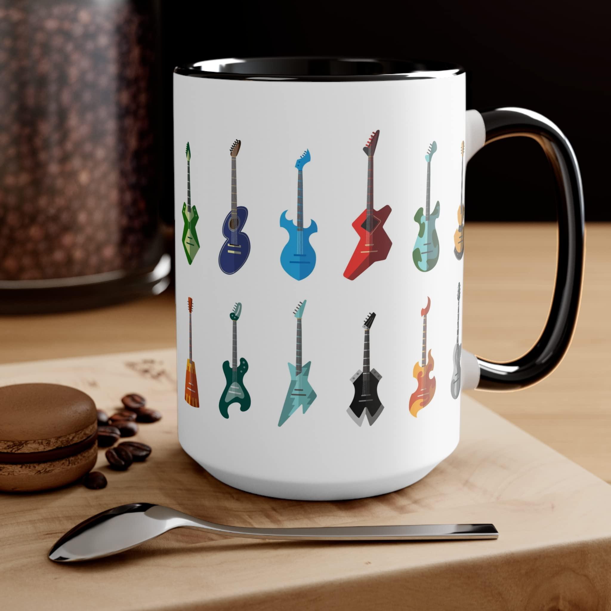 Mozingo Mozingo ~ Music Lover Gifts Musician Guitar Player Mug Music Teacher Gift Ideas Him Gift Rock Band Women Men Tea Coffee Guitars Guitarist Cup (15 oz Ceramic, Black Accent)