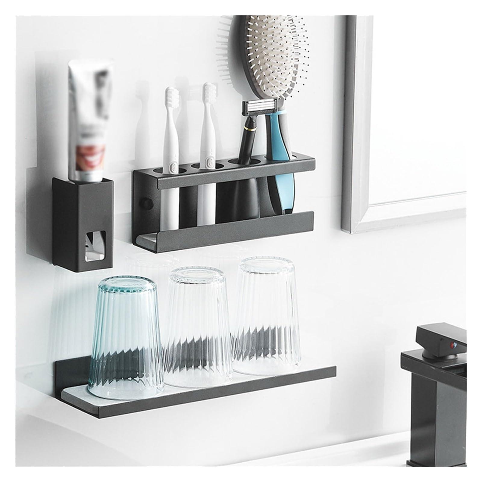 SENBAILU SENBAILU Toothbrush Rack Aluminum Toothbrush Holder Wall-Mounted Gun Gray Toothpaste Holder 4-Slot Storage Rack Easy to Install Without Drilling Bathroom Toothbrush Holder(S20cm)