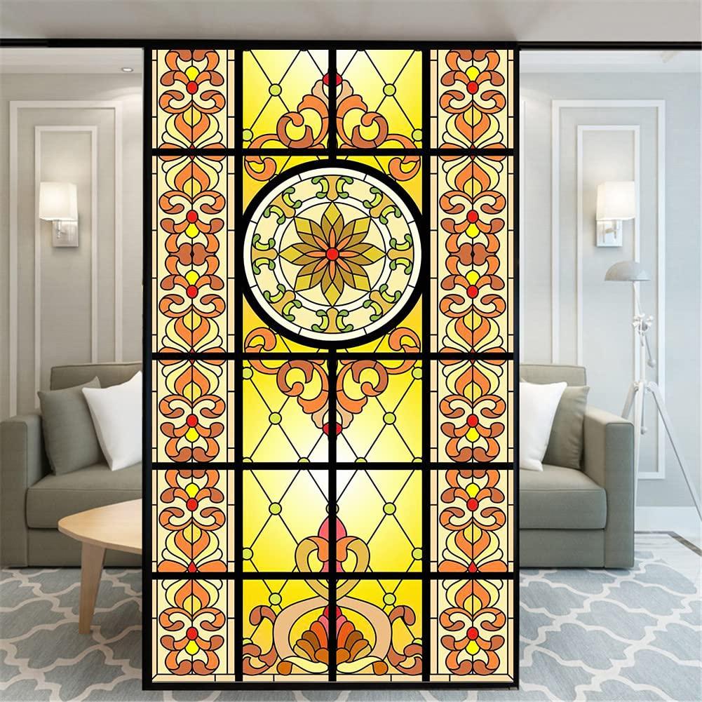 Xijier No Glue Window Film Privacy Classic Pattern Decorative Frosted Glass Door Window Covering Window Decals Window Sticker 110Z 75x190cm(29.5\"x74.8\")