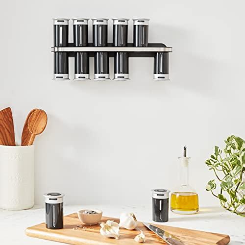 ZevrO Zevro Zero Gravity Wall-Mount Magnetic Spice Rack, Black/Silver - Set of 12