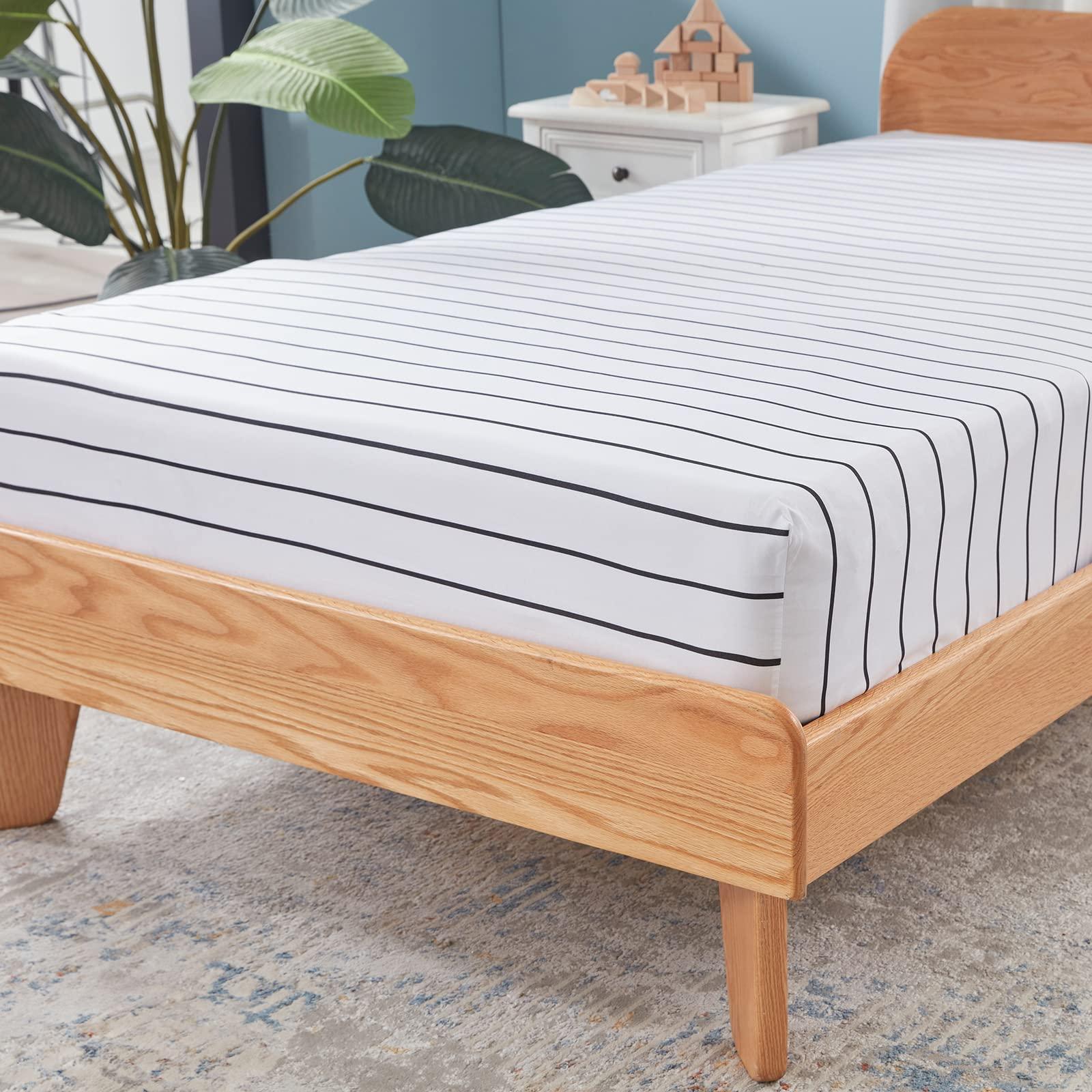 Homiest Homiest 3pcs White and Black Sheets Twin Size Bed Set Microfiber Sheet Set, Horizontal Stripe Bed Sheets Cute Soft Bedding Set, Deep Pocket Twin Sheets Stripe Printed Sheets for Kids Teen Boys Adults