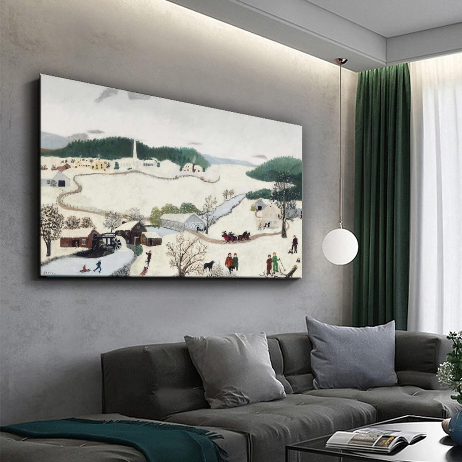 NIZHNAO 33 Masterpieces by Grandma Moses Over The River to Grandma's House on Thanksgiving Day Canvas Art Poster and Wall Art Picture Print Modern Family Bedroom Decor Posters 24x36inch(60x90cm)