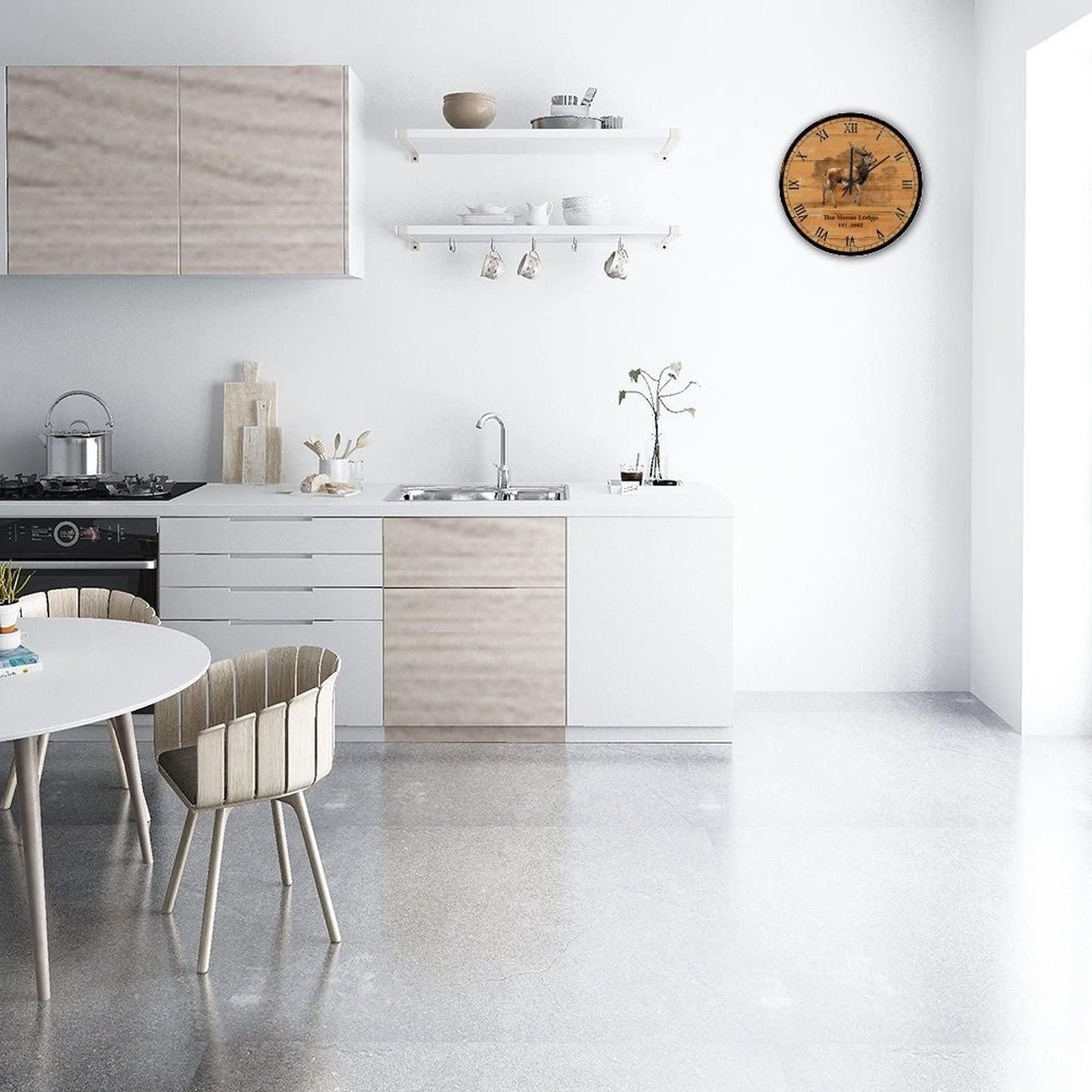 LetusZhogo Moose Clock Personalized Rustic Moose Wall Clock Country Rustic Cabin Wood Clock 12 Inch Rustic Chic Wall Clock Non Ticking Silent Rustic Home Decor for Kitchen/Dining Room/Bedroom/Office/School