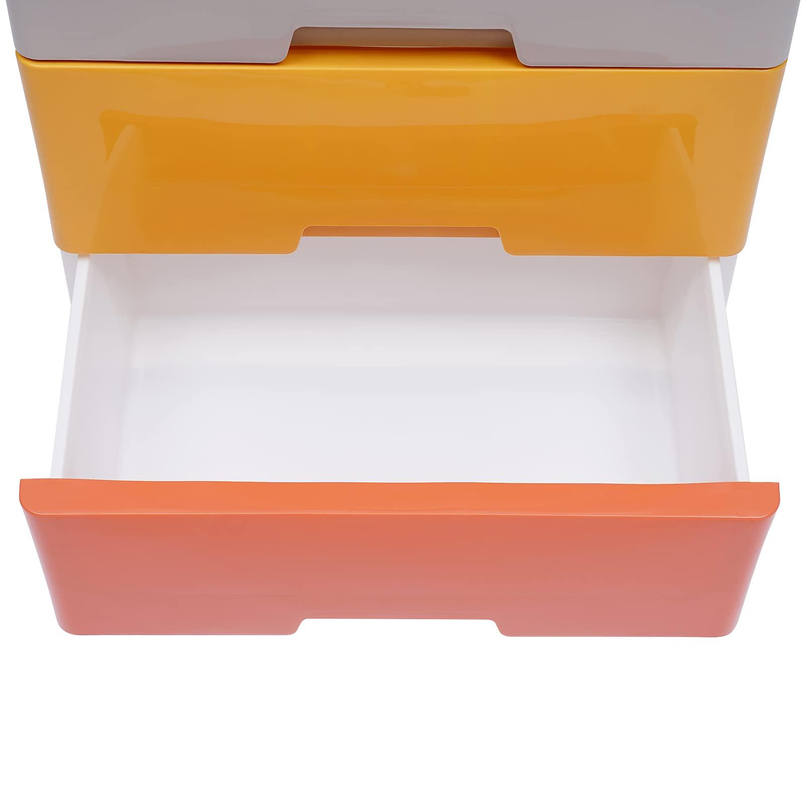 Gdrasuya10 Plastic Drawers Dresser, Storage Cabinet with 5 Drawers, Organizer Unit Stable Cart on Wheels Waterproof Plastic Cabinet with Locked Drawer for Bedroom Apartment, Five Color Mix (Colorful)