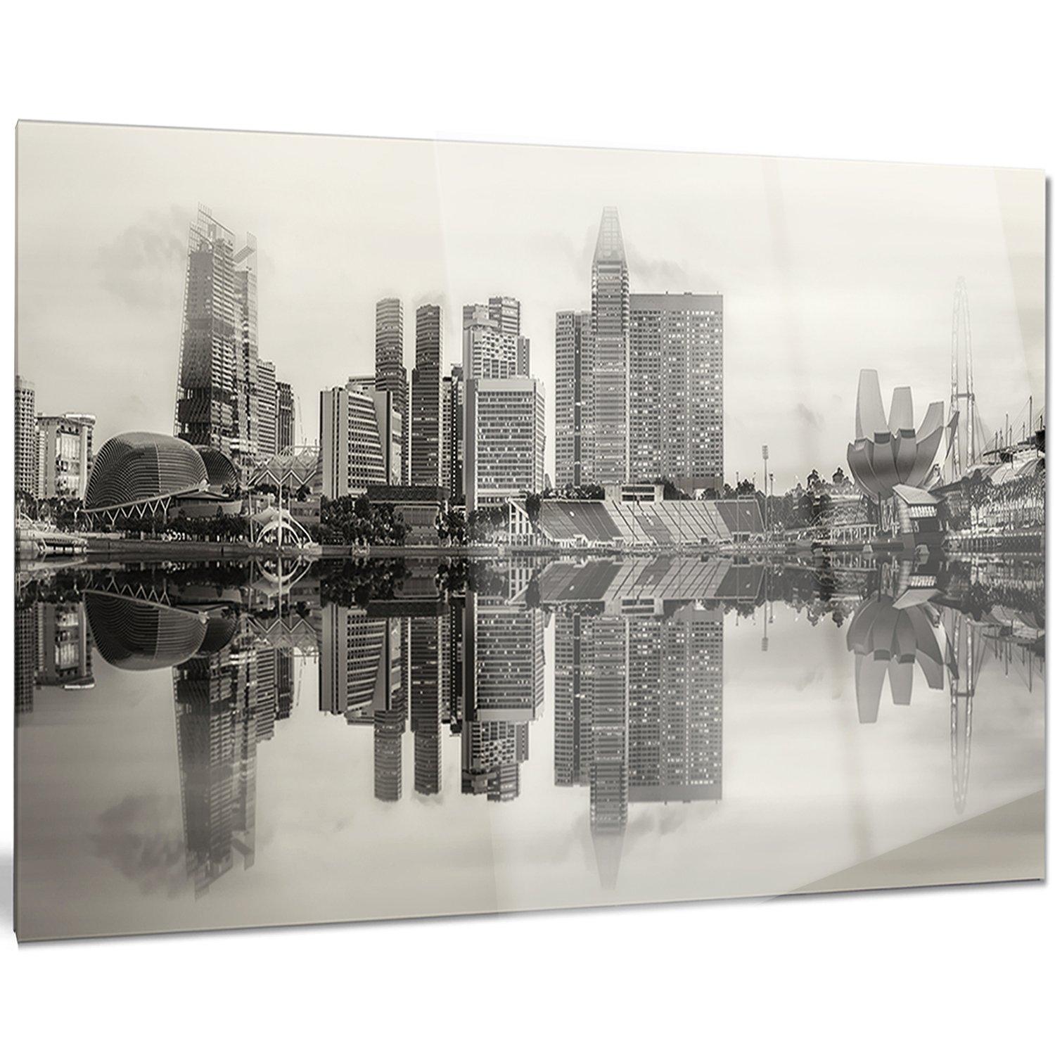 Design Art Design Art Singapore Skyline View Panorama Cityscape Metal Wall Art, 30\'\' H x 40\'\' W x 1\'\' D 1P, Black/White