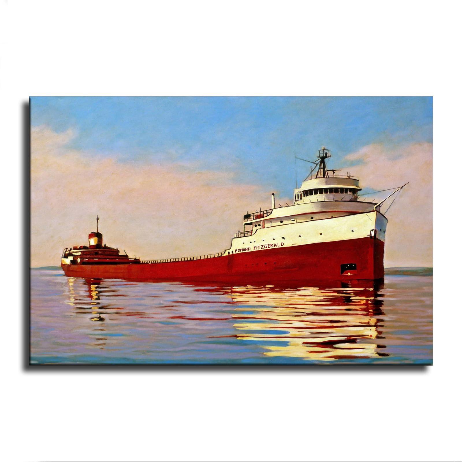 ErdbaR Edmund Fitzgerald Ship Painting Poster Canvas Wall Art Modern Home Room Mural Decoration (08x12inch-No Framed)