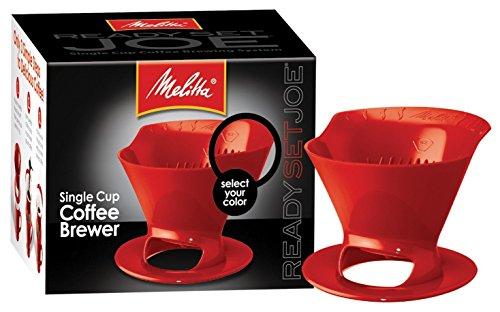 Melitta Melitta Ready Set Joe Single Cup Pour Over Coffee Brewer Maker – 1 Black & 1 Red + #2 Natural Brown Cone Coffee Filters 100-Count