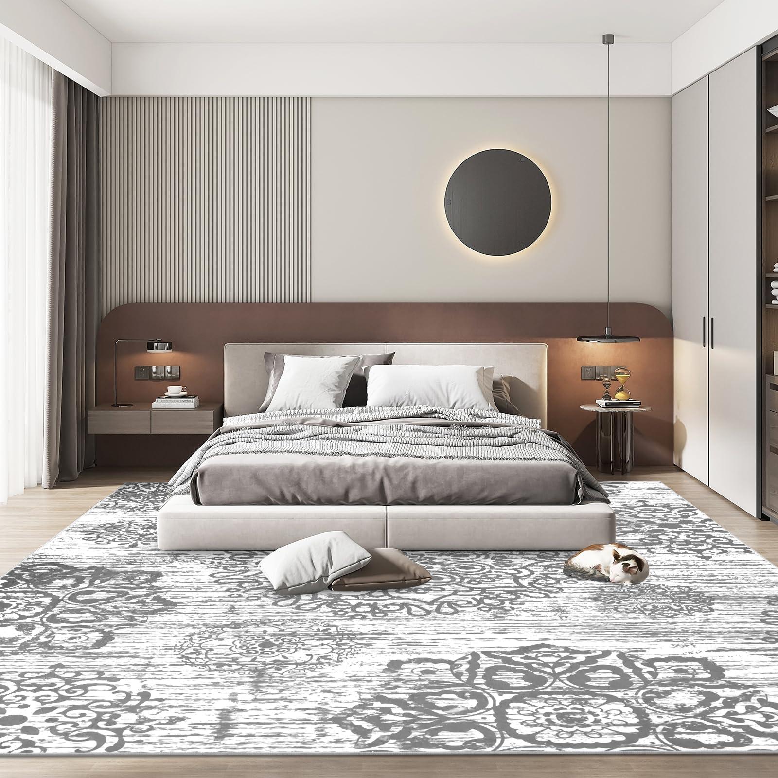 HEBE RUGS HEBE Washable Area Rug 9'x12' Non Slip Soft Distressed Medallion Bedroom Rug Boho Living Room Rug Accent Throw Rugs Vintage Entry Rug Floor Carpet for Dining Room Bathroom