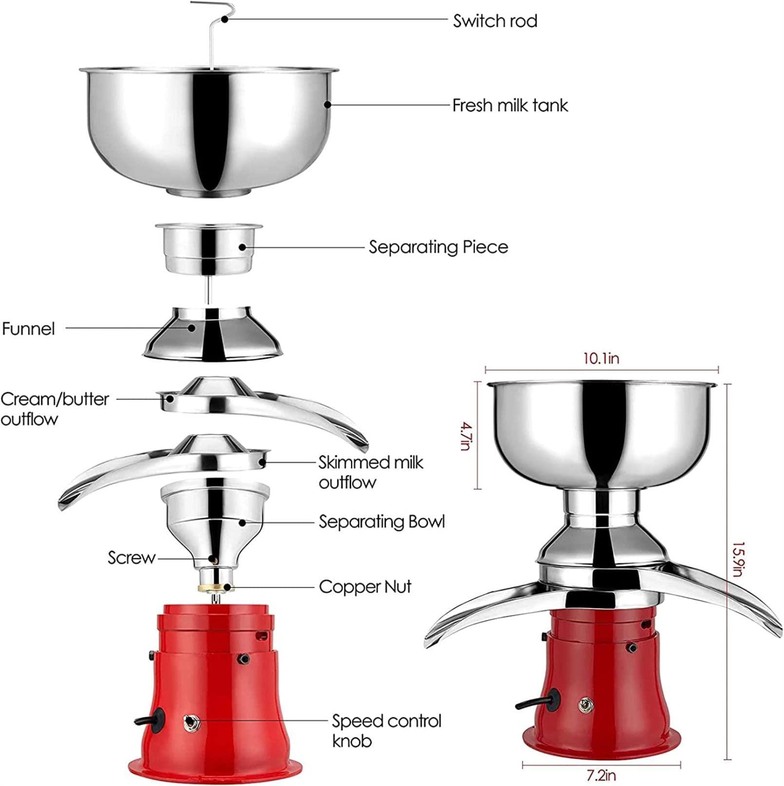 MaGiLL Commercial Electric Fresh Milk Cream Separator, 50L/H, Cream Thickness Adjustable, Milk Skimming Machine, Milk Centrifugal Separator for Sheep Milk, Goat Milk