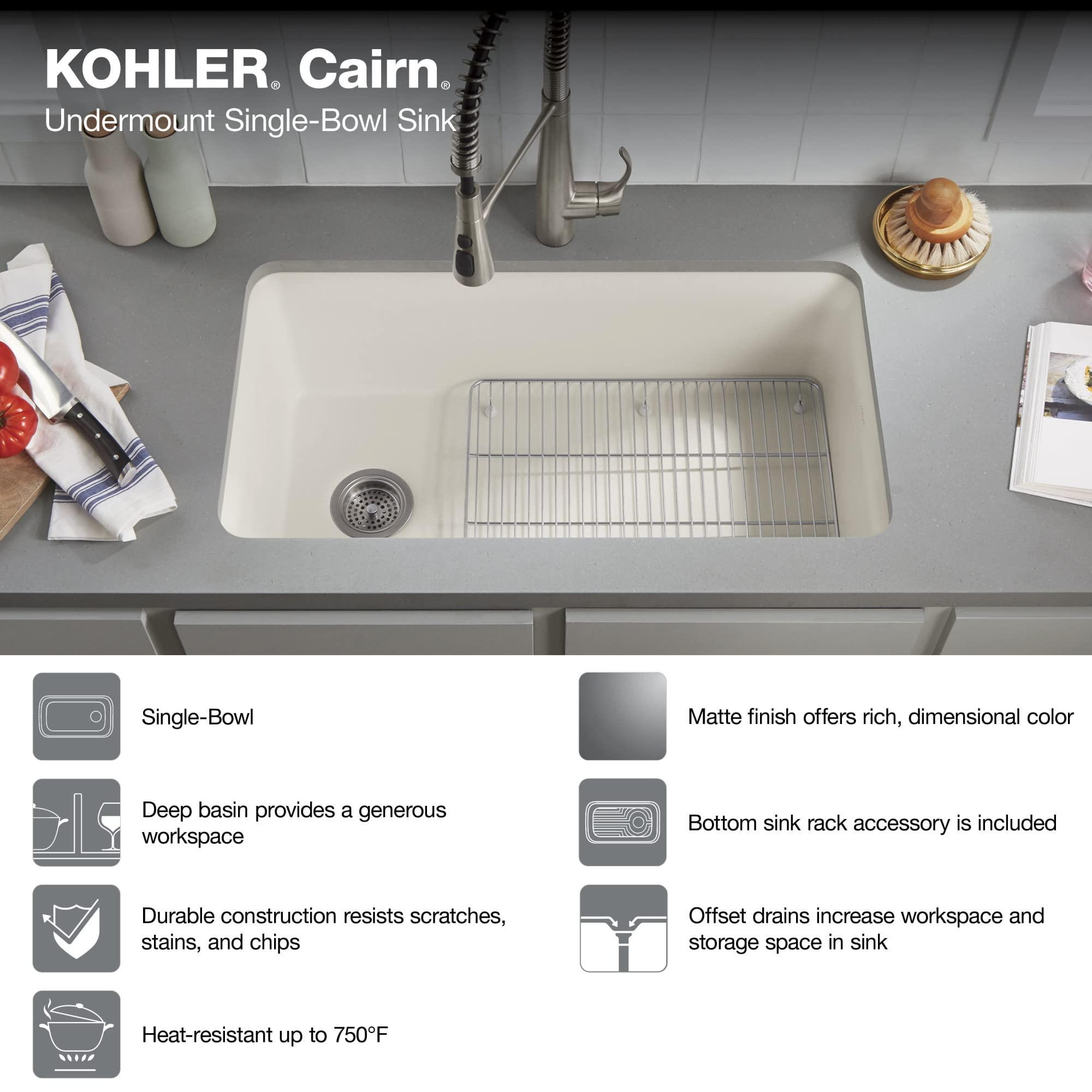 Kohler KOHLER K-8223-CM3 Cairn 15.5\" Neoroc Composite Undermount Single-Bowl Bar Sink, Composite Bar Sink with Sink Rack, Matte Taupe