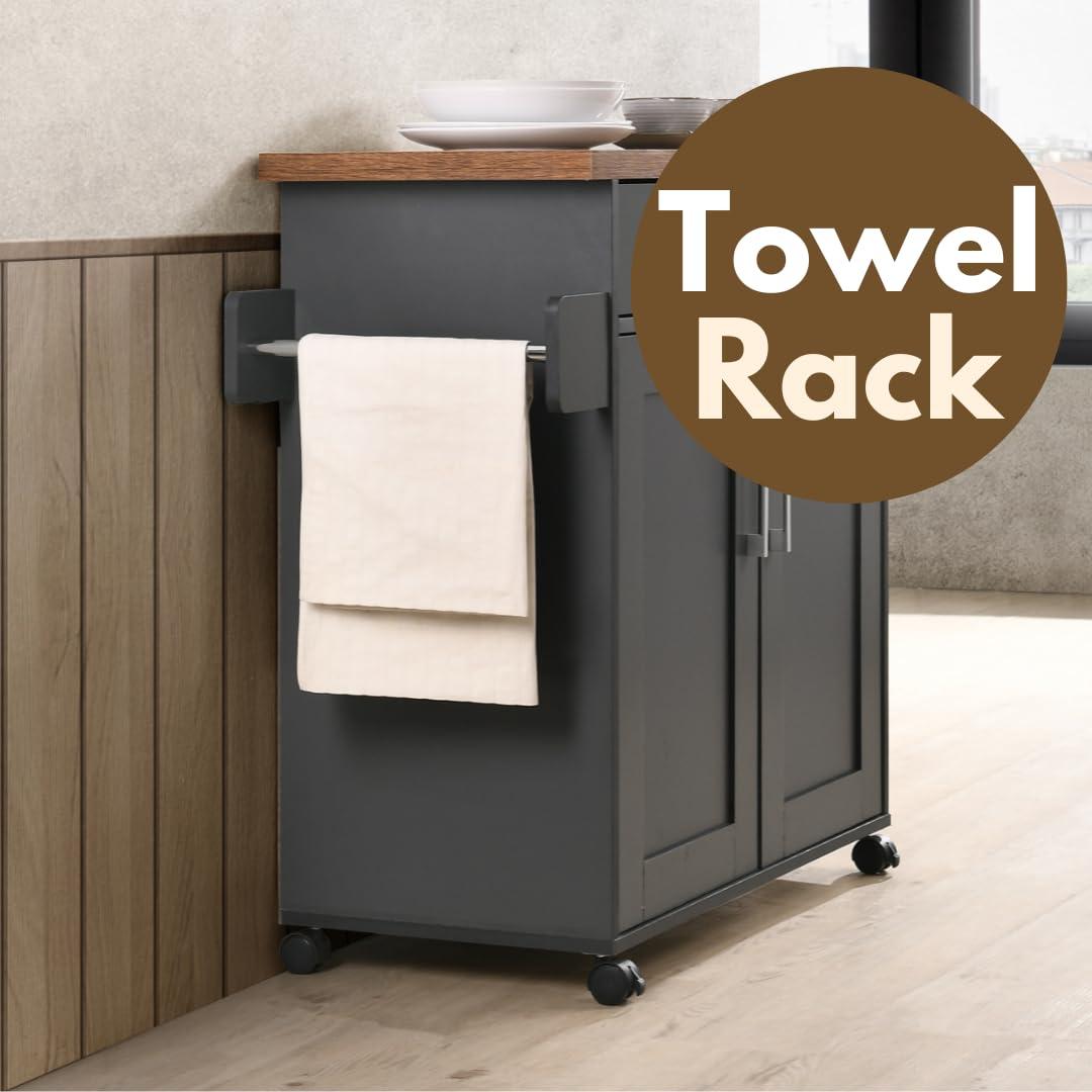 Hodedah Hodedah Kitchen Island with Spice Rack, Towel Rack & Drawer, Grey with Oak Top