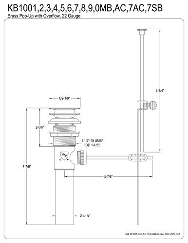 Kingston Brass Kingston Brass KB1001 Made To Match 22 Gauge Chrome Pop-Up, 2-1/8-Inch, Polished Chrome