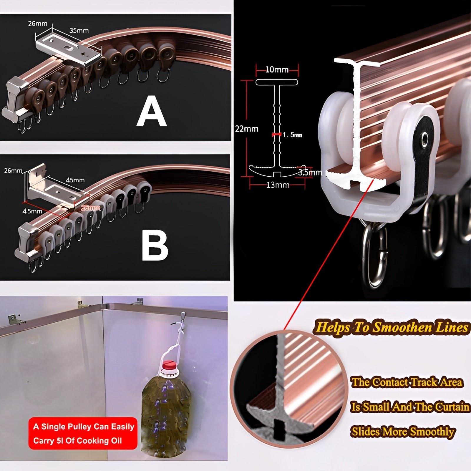 PQPQLI Flexible Bendable Curtain Single Tracks, Ceiling Or Wall Mounting Heavy-duty Curtain Rails, Aluminum Curtain Track, For L Shape U Shape Bay Windows Shower Curtains Room Divider Diy (Color : Gold A,