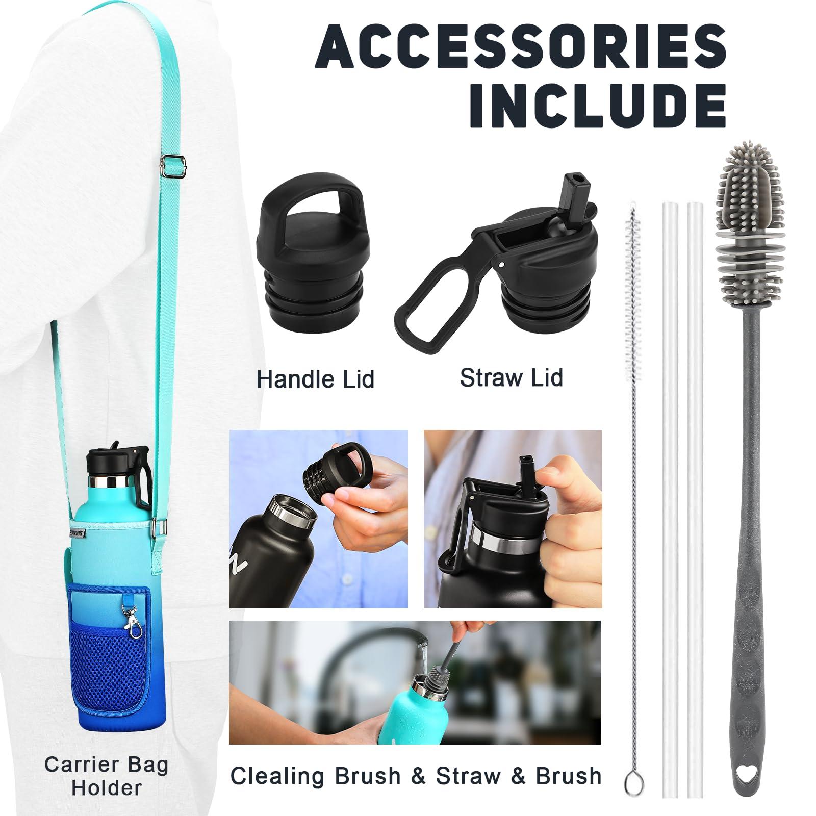 WEREWOLVES WEREWOLVES Insulated Water Bottle with Straw Lid & Handle Lid, Stainless Steel Water Bottle with Carrier Bag Holder, Reusable Vacuum Narrow Mouth Leak-Proof Bottle for Biking