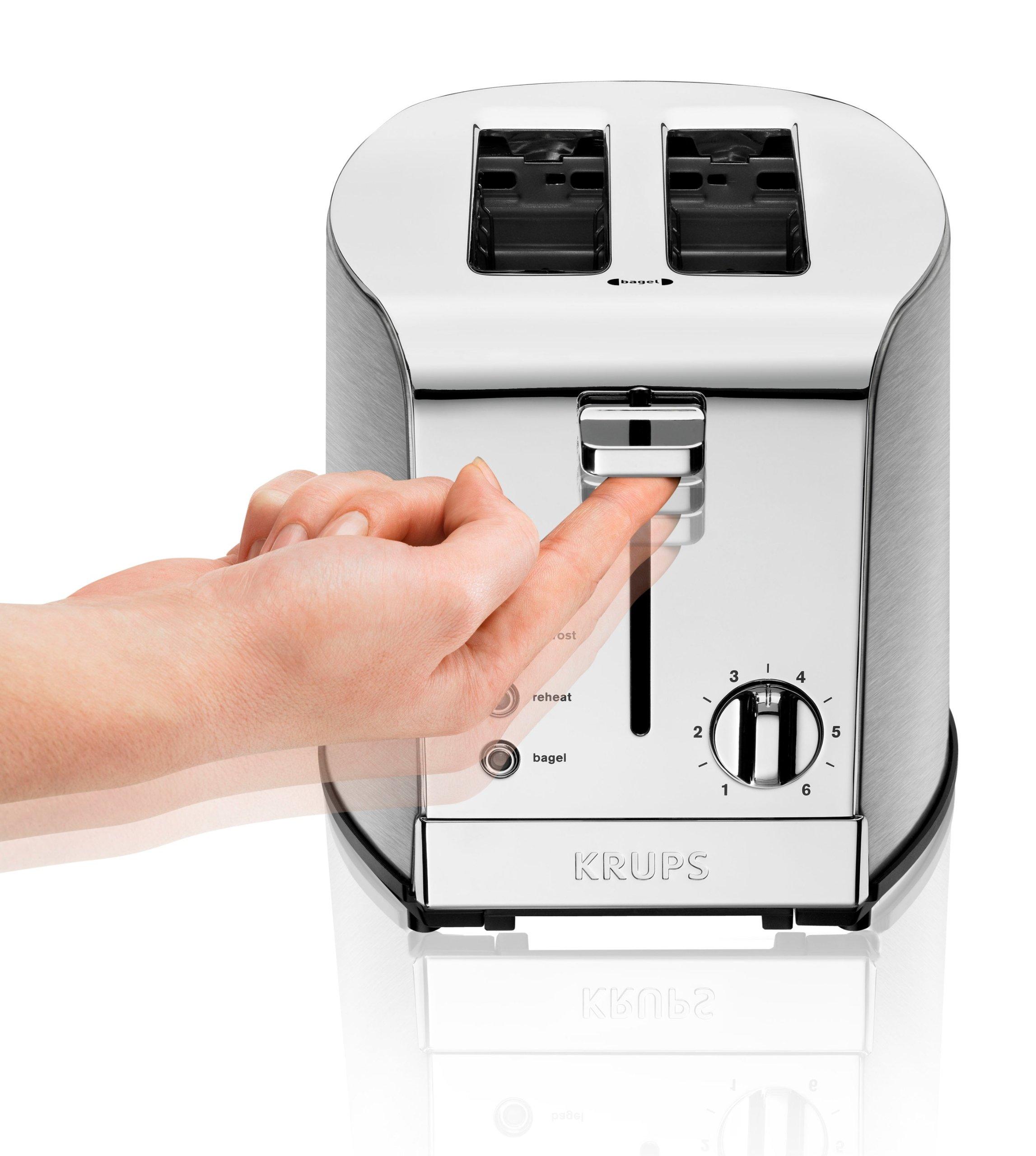 KRUPS KRUPS: 2 Slice Toaster, Stainless Steel Toaster, 5 Functions with Cancel, Toasting, Defrost, Reheat and Bagel, Cord Storage, Silver